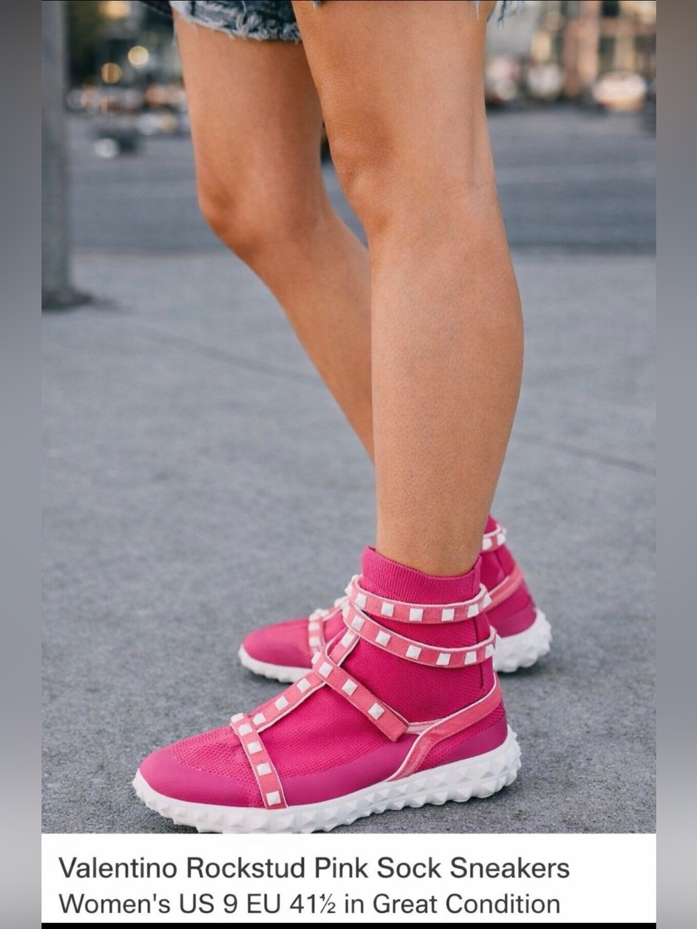 Valentino Garavani Hot Pink Studded Sock Sneakers